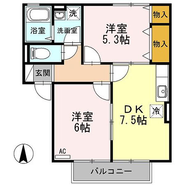 広島県福山市神村町(賃貸アパート2DK・1階・45.45㎡)の写真 その3