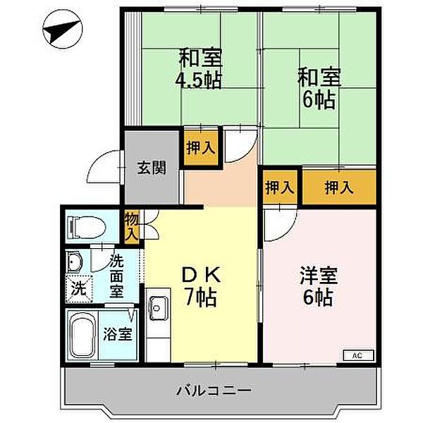 広島県福山市東川口町５丁目(賃貸マンション3DK・2階・52.11㎡)の写真 その3