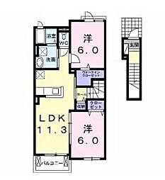 井原鉄道 御領駅 徒歩10分の賃貸アパート 2階2LDKの間取り
