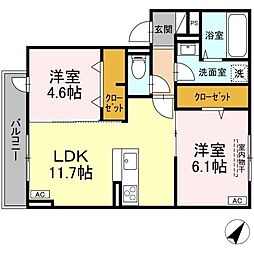 JR山陽本線 福山駅 4.2kmの賃貸アパート 2階2LDKの間取り
