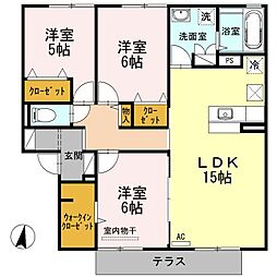 JR山陽本線 東福山駅 3.8kmの賃貸アパート 1階3LDKの間取り