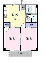 JR福塩線 横尾駅 徒歩19分の賃貸アパート 1階2DKの間取り