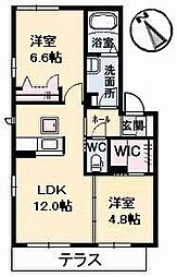JR福塩線 高木駅 徒歩10分の賃貸アパート 1階2LDKの間取り