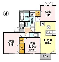 JR福塩線 横尾駅 徒歩15分の賃貸アパート 1階3LDKの間取り