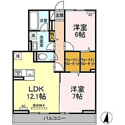 JR山陽本線 福山駅 徒歩10分の賃貸アパート 3階2LDKの間取り