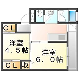 JR呉線 竹原駅 徒歩30分の賃貸マンション 2階2Kの間取り