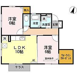 JR山陽新幹線 新尾道駅 徒歩10分の賃貸アパート 1階2LDKの間取り