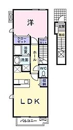 JR福塩線 高木駅 徒歩5分の賃貸アパート 2階1LDKの間取り