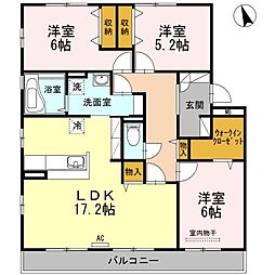 JR山陽本線 東福山駅 3.5kmの賃貸アパート 2階3LDKの間取り