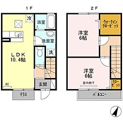 JR山陽本線 松永駅 徒歩23分の賃貸アパート 1階2LDKの間取り