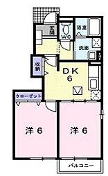 井原鉄道 井原駅 徒歩10分の賃貸アパート 1階2DKの間取り