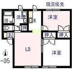 JR山陽本線 松永駅 徒歩10分の賃貸アパート 1階2LDKの間取り