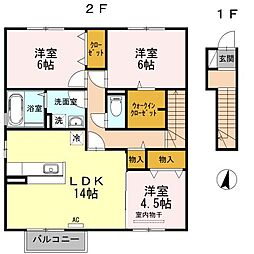 JR山陽本線 東福山駅 徒歩37分の賃貸アパート 2階3LDKの間取り