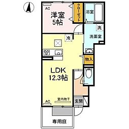 JR福塩線 駅家駅 徒歩11分の賃貸アパート 1階1LDKの間取り