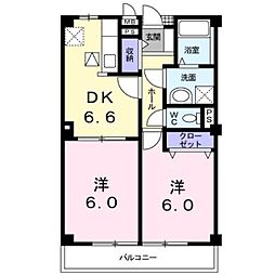 JR福塩線 高木駅 徒歩5分の賃貸アパート 1階2DKの間取り