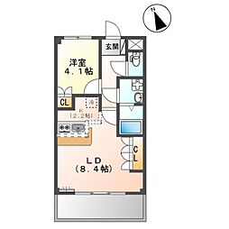 フィグトゥリーK 1LDKの間取図画像