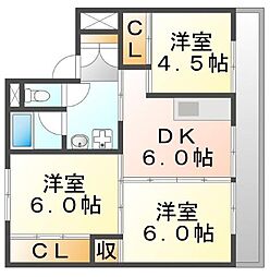 ビレッジハウスだいわ1 3DKの間取図画像