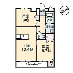 グランマスト多治米B棟 2LDKの間取図画像
