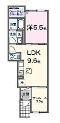 福山市高西町2丁目アパート 1LDKの間取図画像