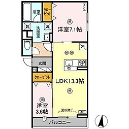 福山市南蔵王町1丁目アパート 2LDKの間取図画像