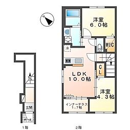 福山市東川口町3丁目アパート 2LDKの間取図画像