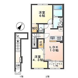福山市瀬戸町大字地頭分アパート 2LDKの間取図画像
