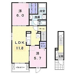 アップル2 2LDKの間取図画像