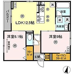 福山市西深津町6丁目アパート 2LDKの間取図画像