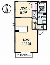 クレセントハイムA 1LDKの間取図画像