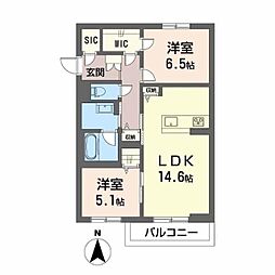 福山市大門町1丁目アパート 2LDKの間取図画像