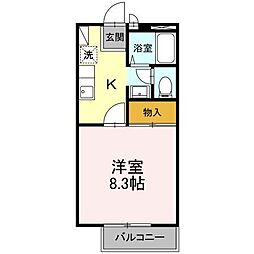 サンライズカスガA 1Kの間取図画像