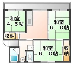 ビレッジハウス能島1号棟 3DKの間取図画像