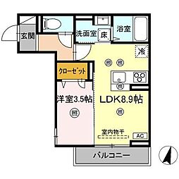 D-residence明治中央 大和 1LDKの間取図画像