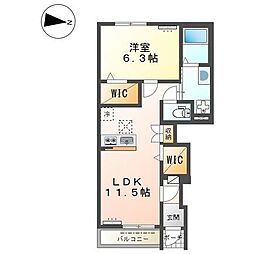 福山市南蔵王町4丁目アパート 1LDKの間取図画像