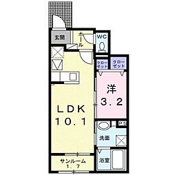 井原市井原町アパート 1LDKの間取図画像