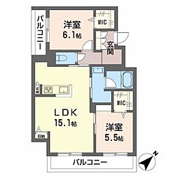 福山市御門町2丁目マンション 2LDKの間取図画像