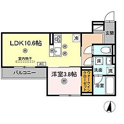 福山市東深津町3丁目アパート 1LDKの間取図画像