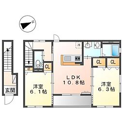 グランディールB 2LDKの間取図画像