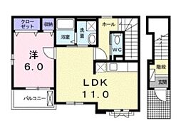 エスポワール東深津 1LDKの間取図画像