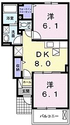 グランディール 2DKの間取図画像