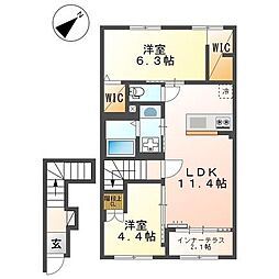 福山市瀬戸町大字長和アパート 2LDKの間取図画像