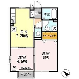 ジェネス南佐賀 2DKの間取図画像