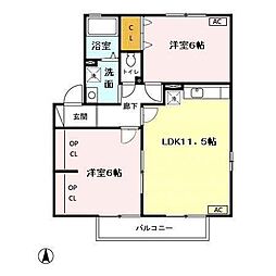 アウルスコートA 2LDKの間取図画像