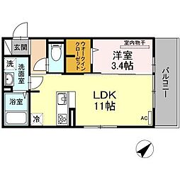 D-room心B棟 1LDKの間取図画像