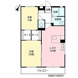 プロムナード夢咲南棟 2LDKの間取図画像