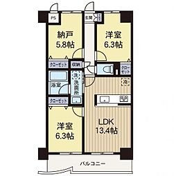 兼六ハイム東久留米 2SLDKの間取図画像