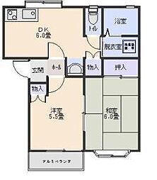 コーポサンマエショB 2DKの間取図画像