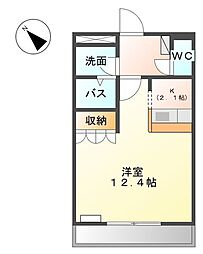 ウィンコート2 1Kの間取図画像