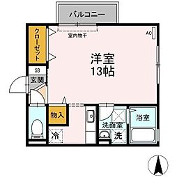メゾンクレールA棟 ワンルームの間取図画像
