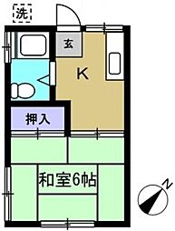 鈴木荘 1Kの間取図画像